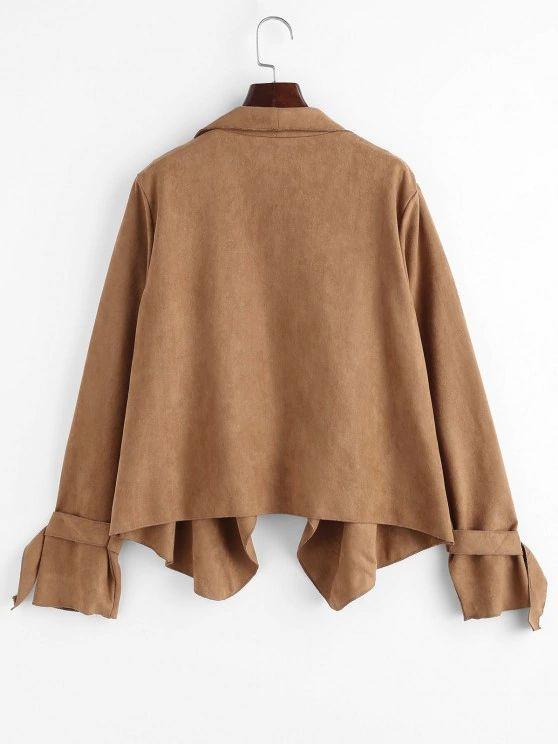 Faux Suede Open Front Buckle Cuff Coat - LuckyFash™