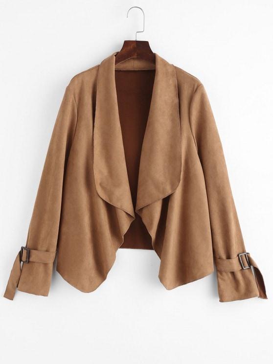 Faux Suede Open Front Buckle Cuff Coat - LuckyFash™