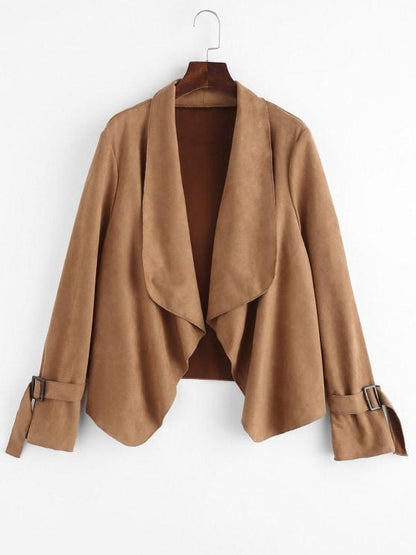 Faux Suede Open Front Buckle Cuff Coat - LuckyFash™