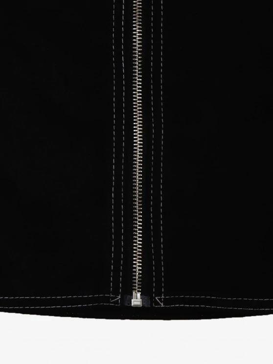 Faux Suede Topstitch Zip Fly Skirt - LuckyFash™