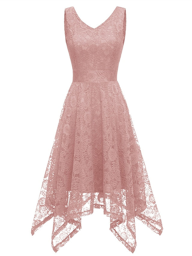 Women's Elegant Retro Swing Dress Midi Dress Party Outdoor Lace Backless Plain V Neck Sleeveless Regular Fit Spring Summer 2023 Navy Black S M L XL - LuckyFash™