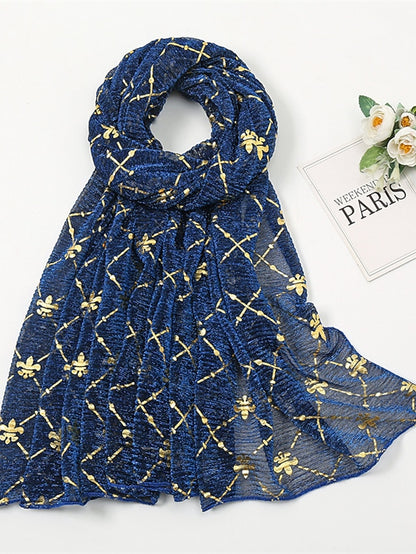 Long Style Plaid Scarf Women Shimmer Hijab Gold Shiny Shawl Glitter Headband Female Muslim Hijab - LuckyFash™