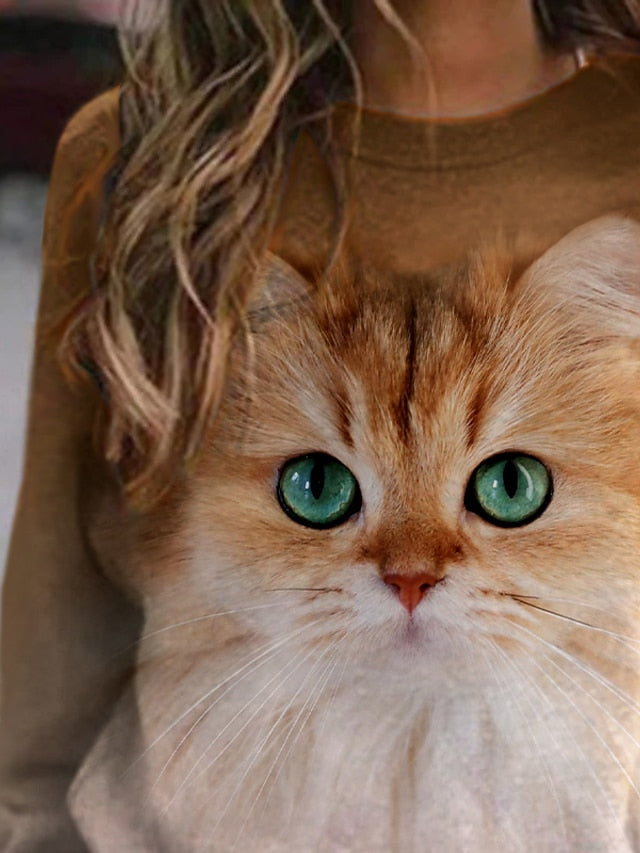 Women's Hoodie Sweatshirt Cat Graphic 3D Print Daily 3D Print Basic Casual Hoodies Sweatshirts  Gray Brown White - LuckyFash™