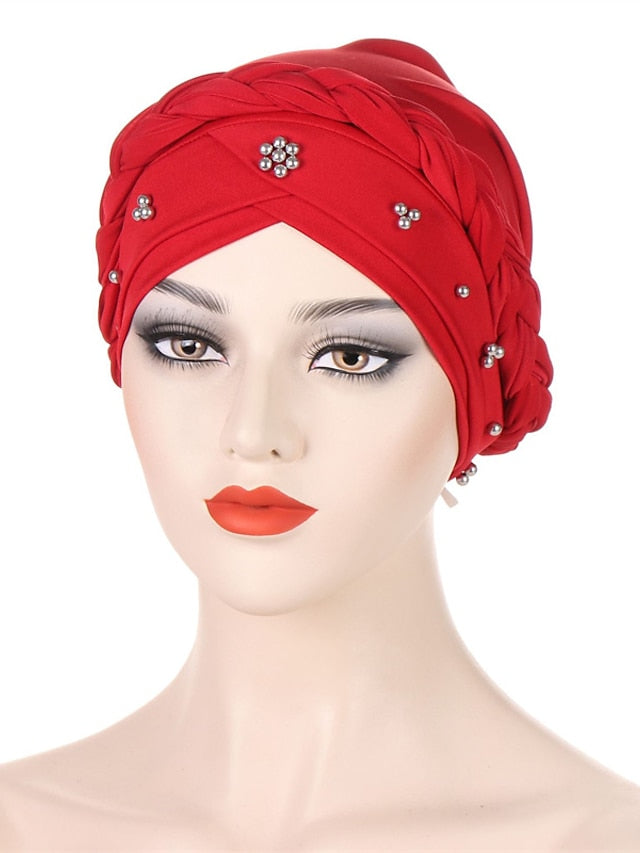 Multiple Colors Choice with Beads Women Muslim Braid Head Turban Wrap Cover Islamic Arab Cap Fashion Hair Loss Bonnet Beanies - LuckyFash™