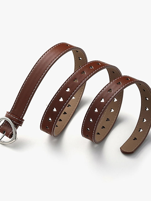 Women's Unisex PU Buckle Belt PU Leather Prong Buckle Heart Casual Classic Party Daily White Black Brown Coffee - LuckyFash™