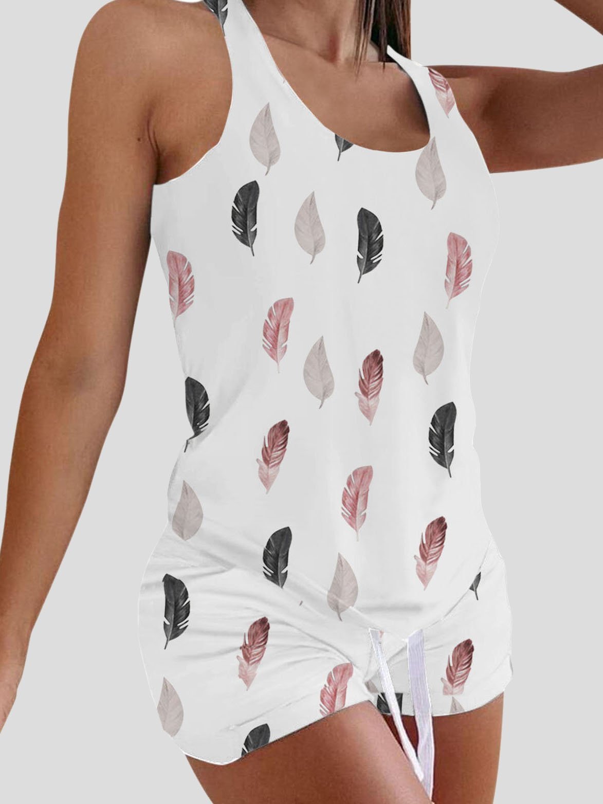 Feather Print Drawstring Two-piece Suit - LuckyFash™