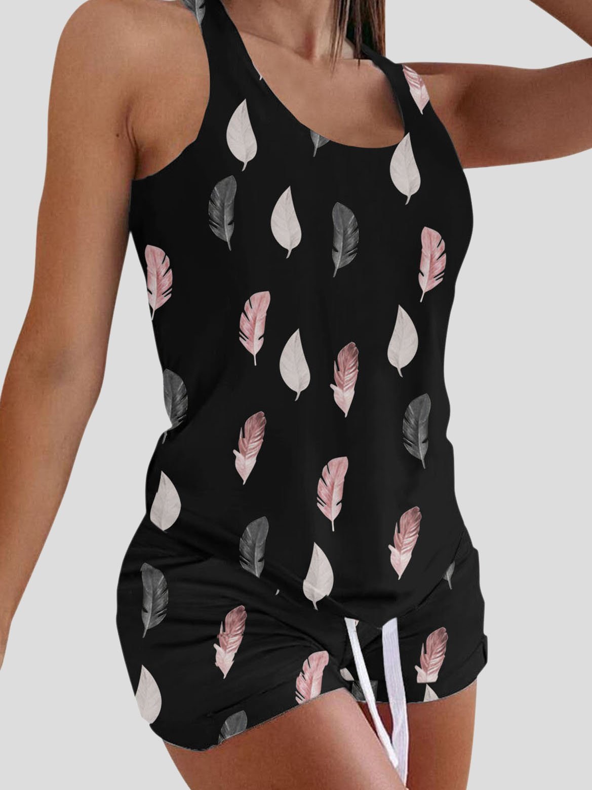 Feather Print Drawstring Two-piece Suit - LuckyFash™