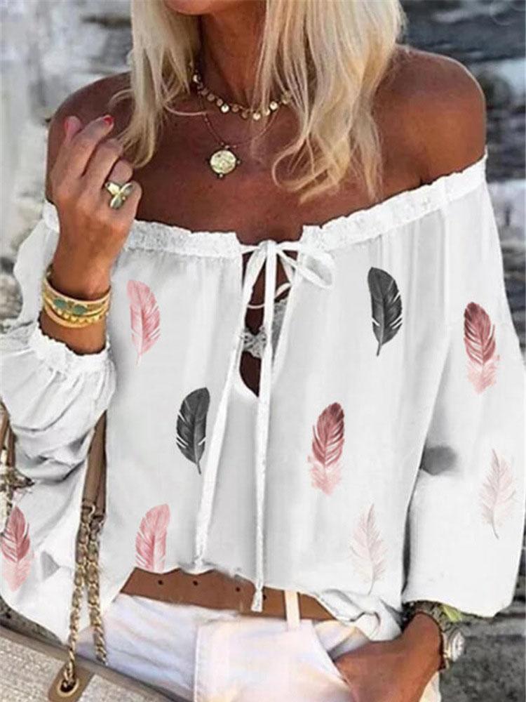 Feather Print Loose Chiffon Shirt - LuckyFash™