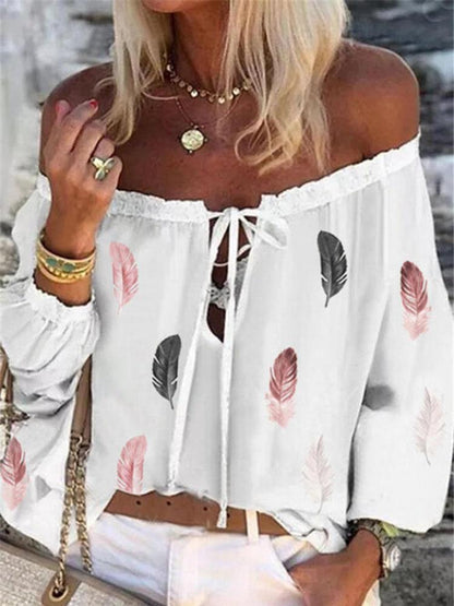 Feather Print Loose Chiffon Shirt - LuckyFash™