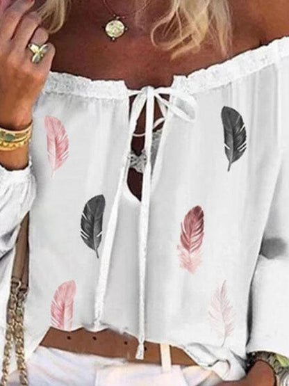 Feather Print Loose Chiffon Shirt - LuckyFash™