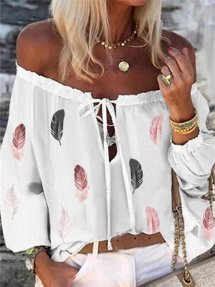 Feather Print Loose Chiffon Shirt - LuckyFash™