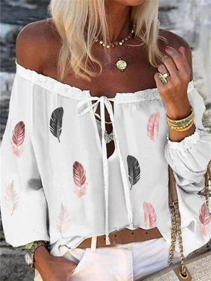 Feather Print Loose Chiffon Shirt - LuckyFash™
