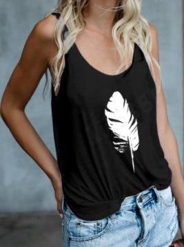 Feather Print U-neck Tank Top - LuckyFash™