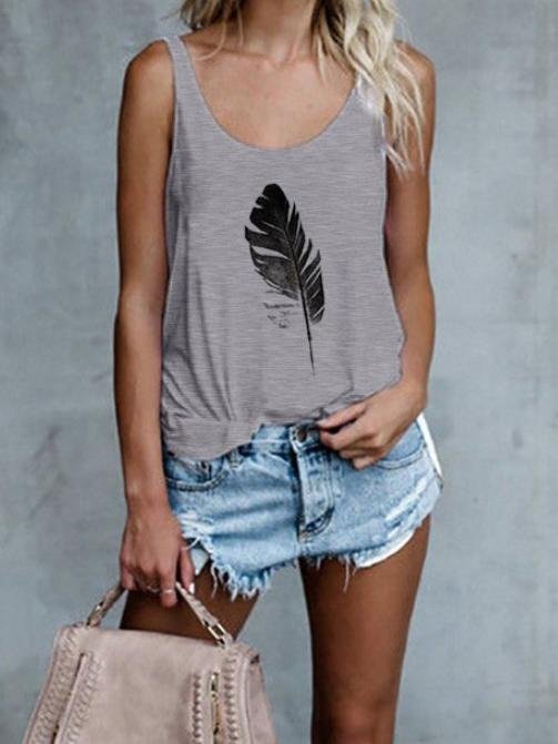 Feather Print U-neck Tank Top - LuckyFash™