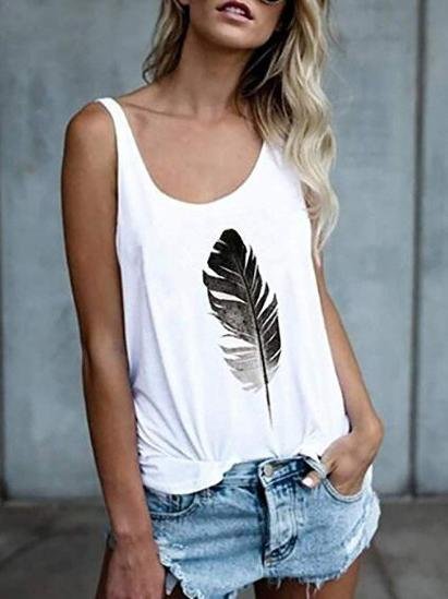 Feather Print U-neck Tank Top - LuckyFash™