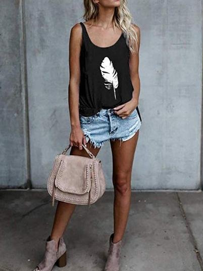 Feather Print U-neck Tank Top - LuckyFash™