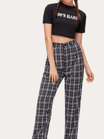 Female High-Waisted Plaid Trousers - LuckyFash™