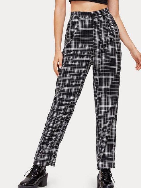 Female High-Waisted Plaid Trousers - LuckyFash™