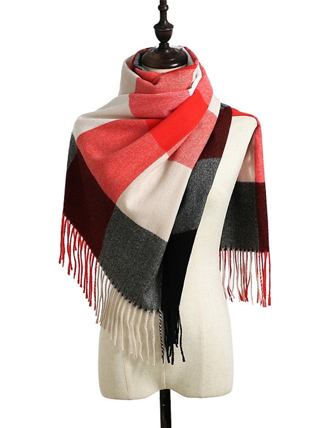 Women's Women's Shawls & Wraps Outdoor Dailywear Holiday Grey Wine Blue Scarf Plaid - LuckyFash™