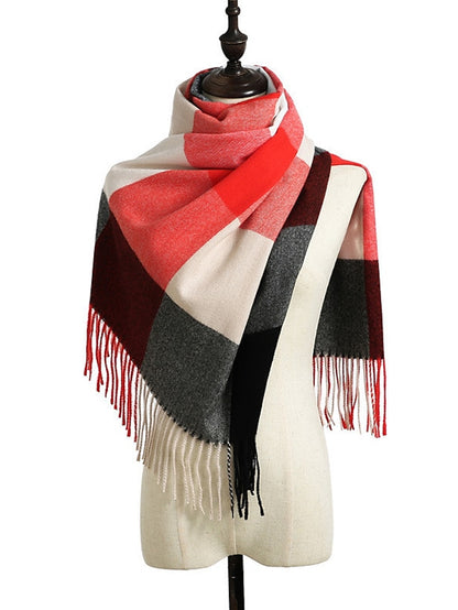 Women's Women's Shawls & Wraps Outdoor Dailywear Holiday Grey Wine Blue Scarf Plaid - LuckyFash™