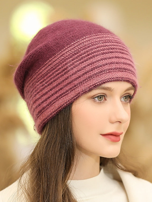 Women's Hat Beanie / Slouchy Black Purple Wine Outdoor Home Daily Knit Letter Stripe Portable Windproof Comfort - LuckyFash™