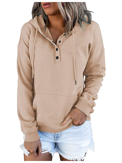 Hoodie Button Pocket Solid Colored Basic Hooded Standard Winter Wine Red Green Black Blue Pink for Women - LuckyFash™