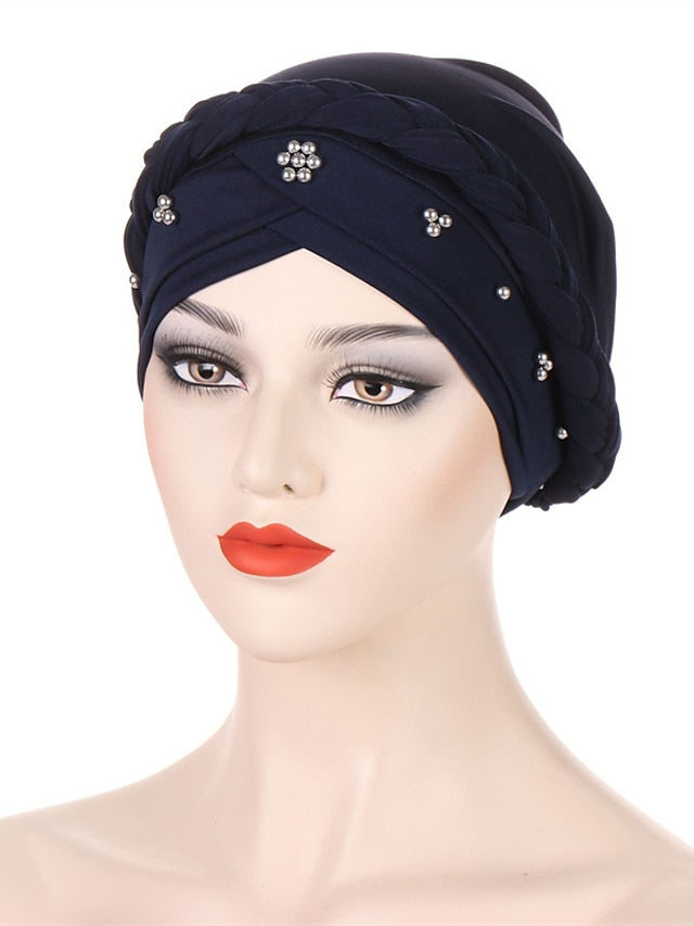 Multiple Colors Choice with Beads Women Muslim Braid Head Turban Wrap Cover Islamic Arab Cap Fashion Hair Loss Bonnet Beanies - LuckyFash™