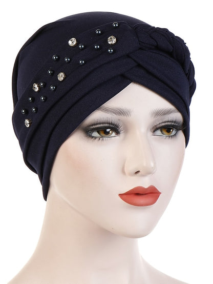 India Muslim Women Hijab Hat with Beads Turban Headscarf Islamic Head Wrap Lady Beanie Bonnet Hair Loss Cover - LuckyFash™