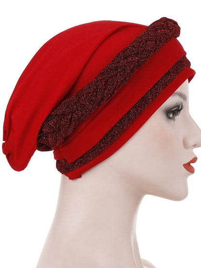 India Muslim Women Hijab Hat Two Color Splicing Cap Braid Turban Headscarf Islamic Head Wrap Lady Beanie Bonnet Hair Loss Cover - LuckyFash™
