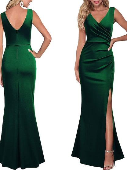 Formal Party Dress Sheath Dress Long Dress Maxi Dress Black Wine Red Sleeveless Pure Color Split Spring Summer V Neck Slim  S M L XL XXL for Women - LuckyFash™