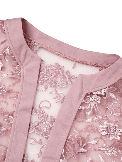 Women's Lace Dress Dress Set Two Piece Dress Midi Dress Pink Half Sleeve Pure Color Mesh Summer Spring Fall Crew Neck Fashion Office Wedding Guest 2023 S M L XL XXL 3XL - LuckyFash™