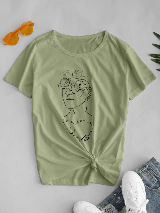 Figure Planet Print Short Sleeve T-shirt - LuckyFash™