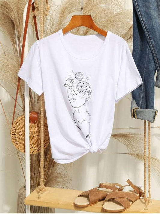 Figure Planet Print Short Sleeve T-shirt - LuckyFash™