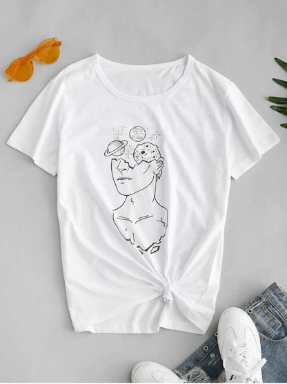 Figure Planet Print Short Sleeve T-shirt - LuckyFash™