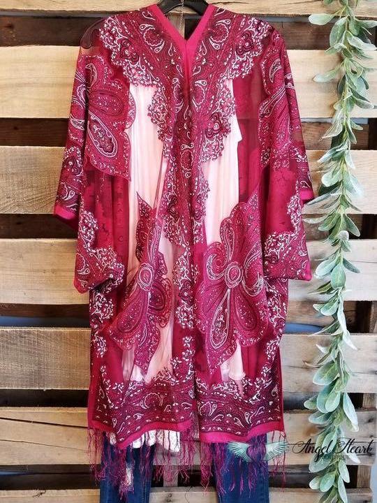 Finding My Balance Kimono - Cranberry - LuckyFash™