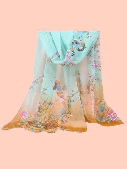 New Chiffon Scarves Women Summer Thin Scarf Shawls And Wraps Flower with Bird Print Hijab Stoles - LuckyFash™