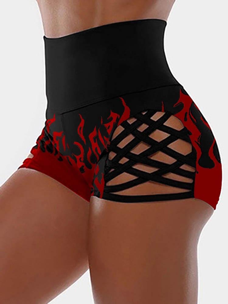 Fire Print Wide Waistband Bandage Shorts - LuckyFash™
