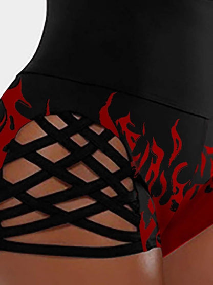 Fire Print Wide Waistband Bandage Shorts - LuckyFash™