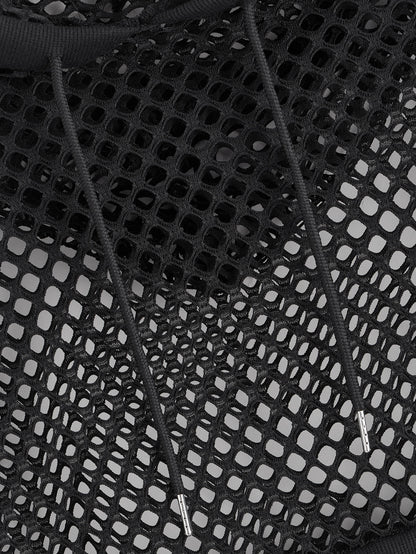 Fishnet Drawstring Hooded Sweatshirt - LuckyFash™