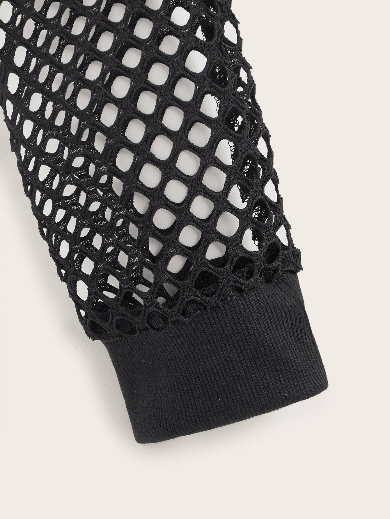 Fishnet Drawstring Hooded Sweatshirt - LuckyFash™