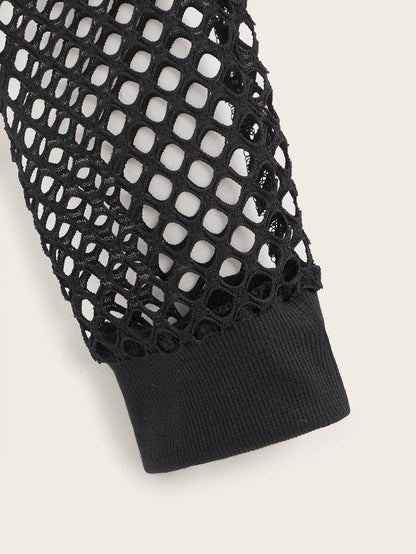 Fishnet Drawstring Hooded Sweatshirt - LuckyFash™