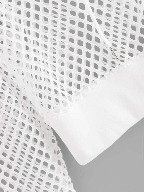 Fishnet Drawstring Hooded Sweatshirt - LuckyFash™