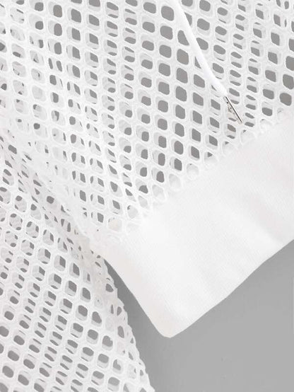 Fishnet Drawstring Hooded Sweatshirt - LuckyFash™