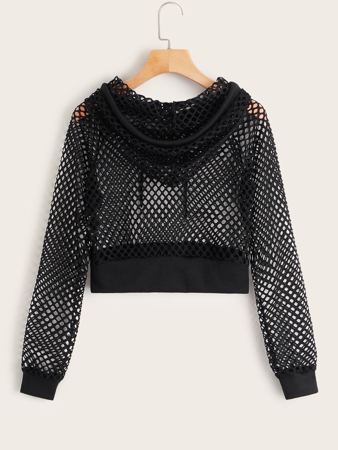 Fishnet Drawstring Hooded Sweatshirt - LuckyFash™
