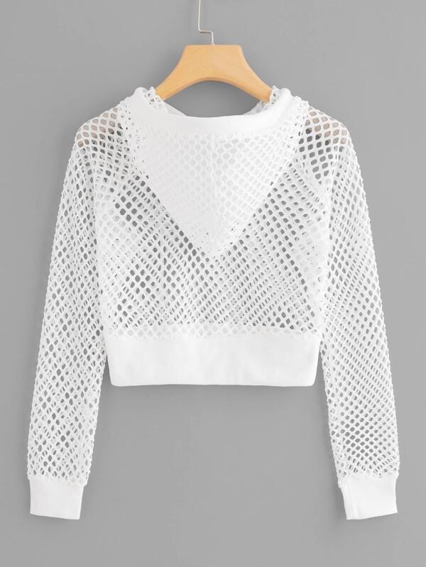 Fishnet Drawstring Hooded Sweatshirt - LuckyFash™