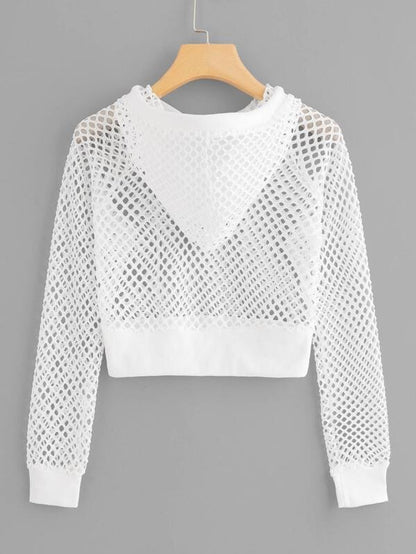 Fishnet Drawstring Hooded Sweatshirt - LuckyFash™