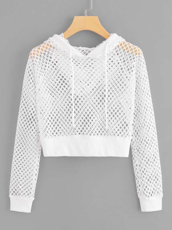 Fishnet Drawstring Hooded Sweatshirt - LuckyFash™
