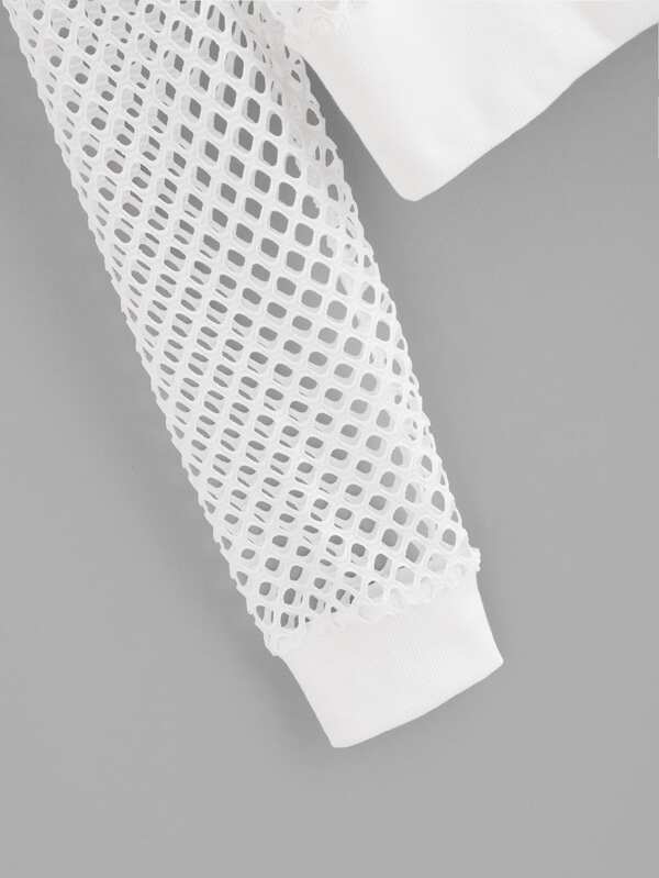 Fishnet Drawstring Hooded Sweatshirt - LuckyFash™