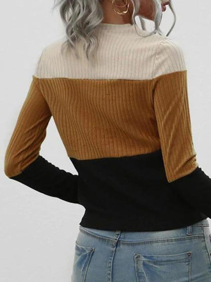 Fitted Ribbed Colorblock Knitwear - LuckyFash™