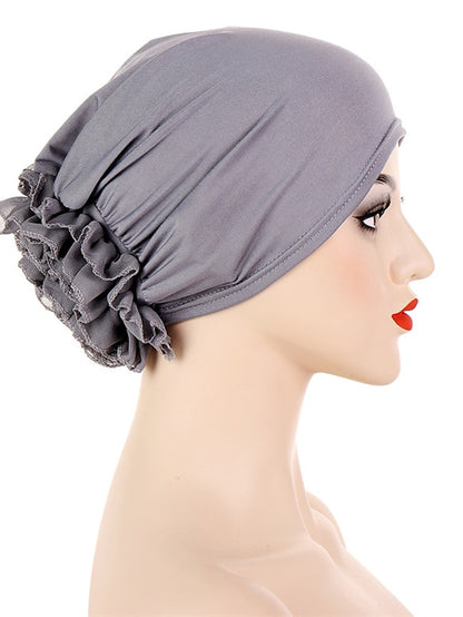 Woman Big Flower India Hat Beanie Turban Hair Accessories Elastic Cloth Hair Bands Hat Chemo Beanie Ladies Muslim Solid Hair Loss Cap - LuckyFash™